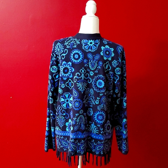 Isaac Mizrahi Live, Boho Open Cardigan with fringe Size L - Picture 3 of 6